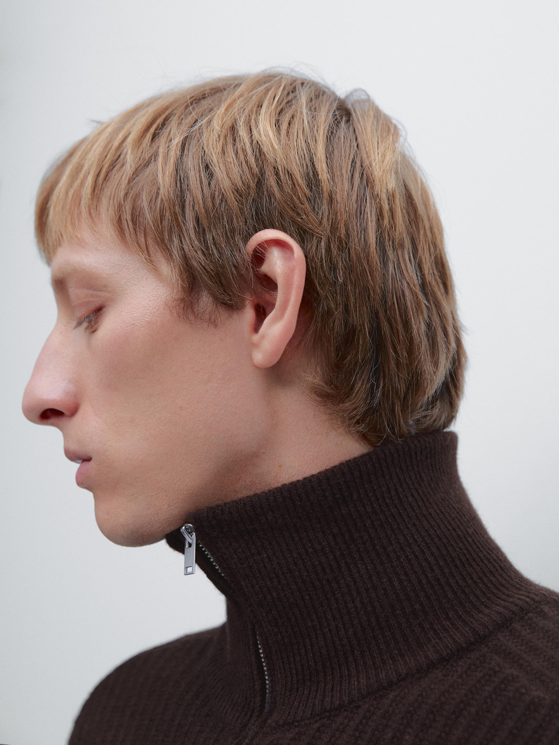 Wool blend high neck quarter-zip sweater